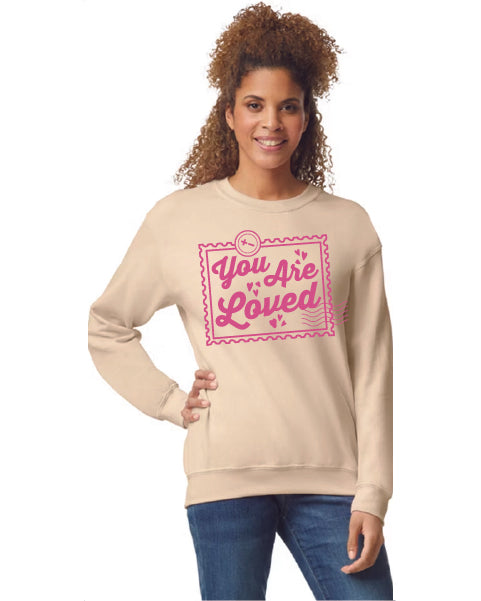 You Are Loved Stamp Crewneck Tan